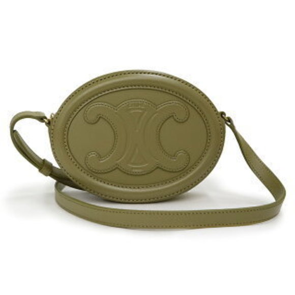 Celine Oval Cuir Triomphe Pochette Crossbody Calfskin Khaki Green - Picture 1 of 9